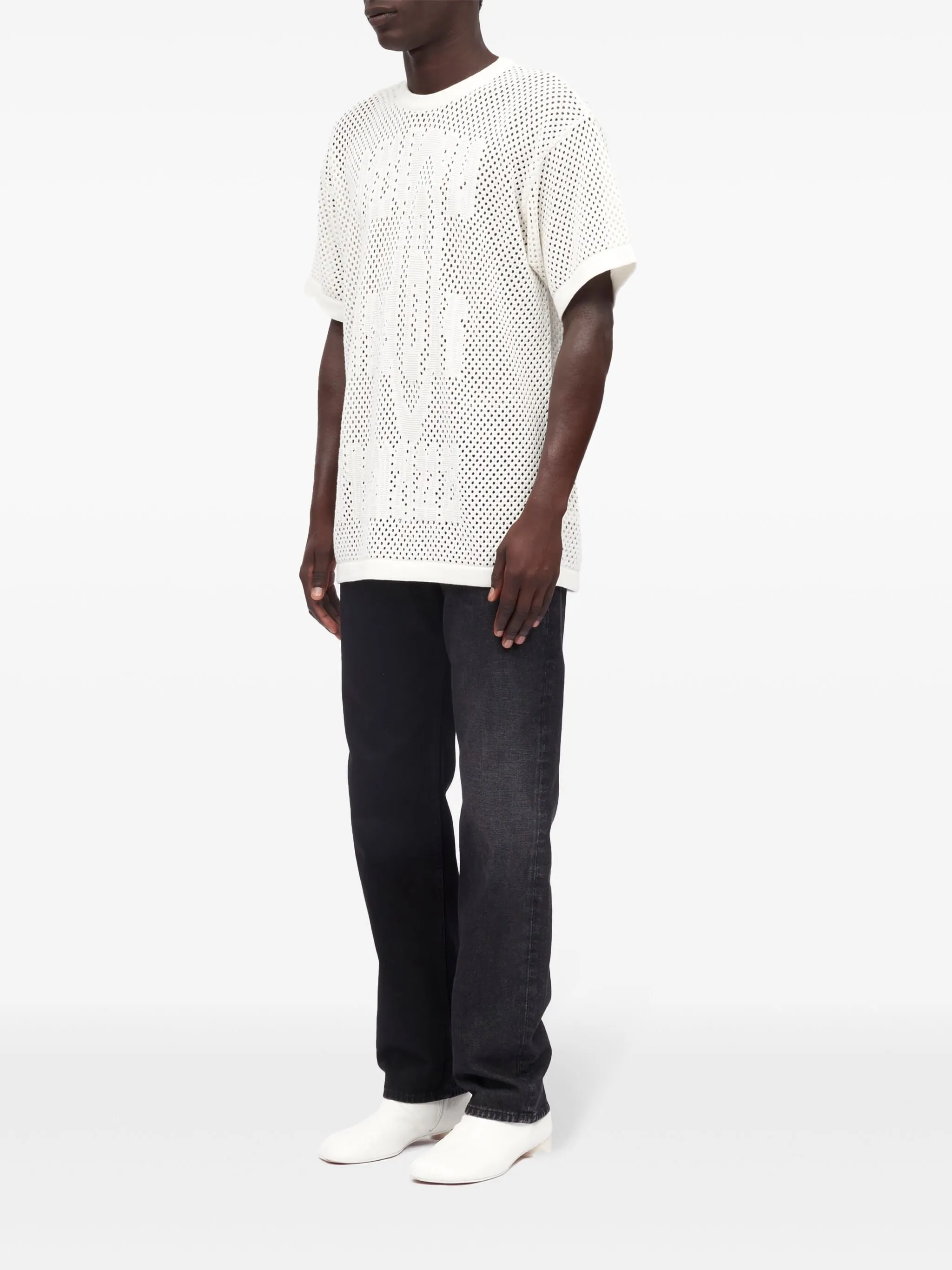 INTARSIA-KNIT DROP SHOULDER COTTON T-SHIRT